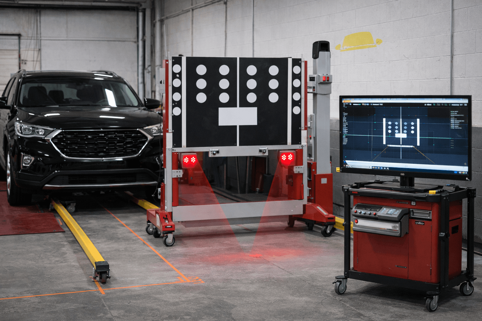 ADAS calibration target board and diagnostic equipment at Polaris AutoGlass